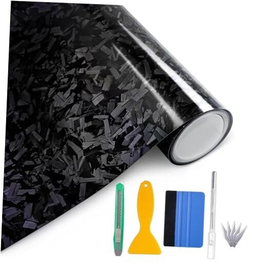  Gloss Forged Carbon Fiber Vinyl Wrap, Car Vinyl Wrap Decal 1ft x 5ft Black