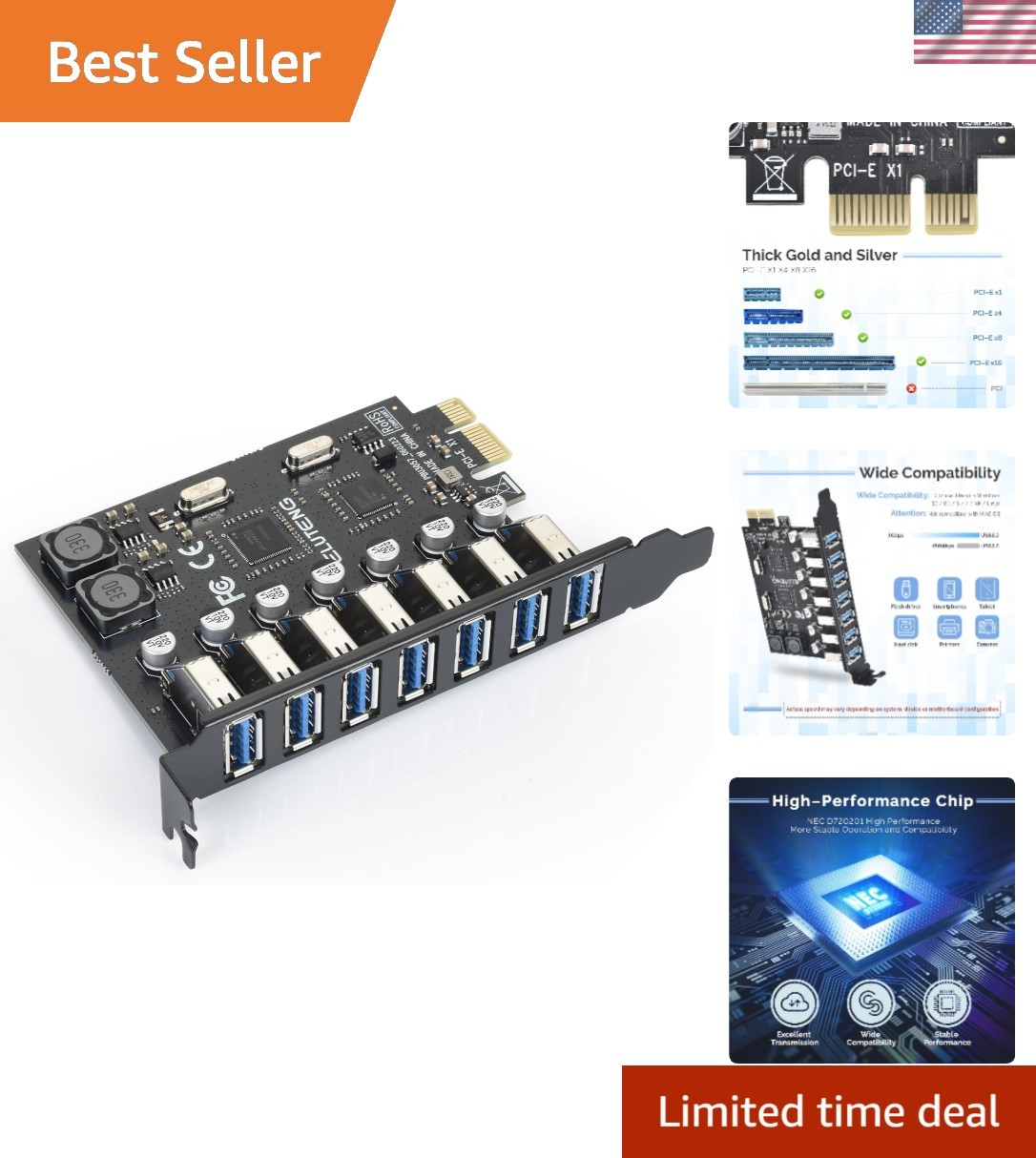 Super Speed 7-Port USB 3.0 PCI-E Expansion Card for Enhanced PC Connectivity