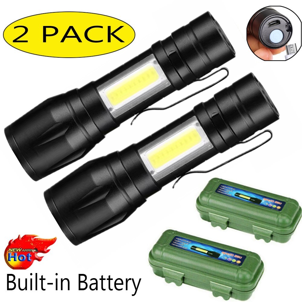 LED Telescopic Flashlight USB Rechargeable Pen Light Camping Torch