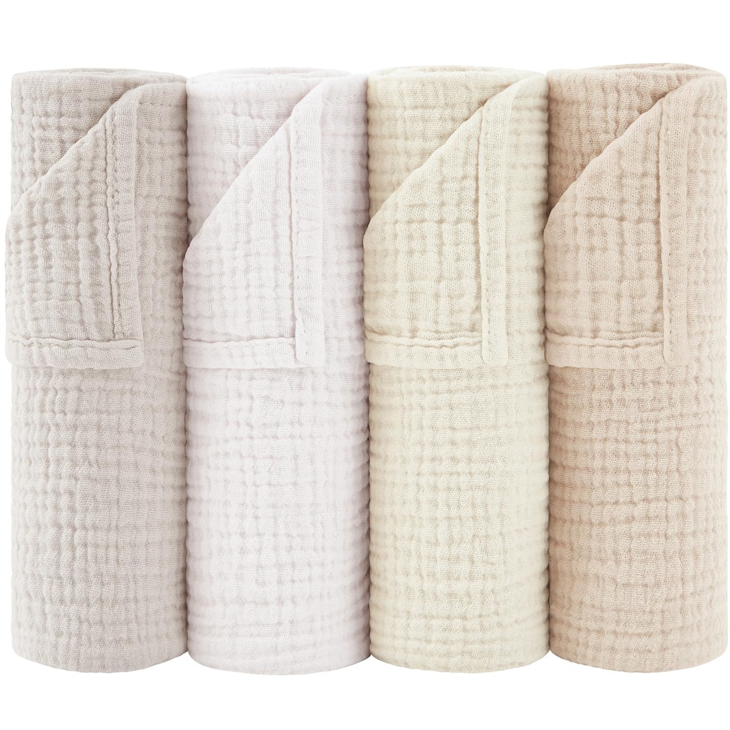 Susurration Muslin Burp Cloths 24x24 Inches Ultra Soft 100% Cotton, 4 Apricot 