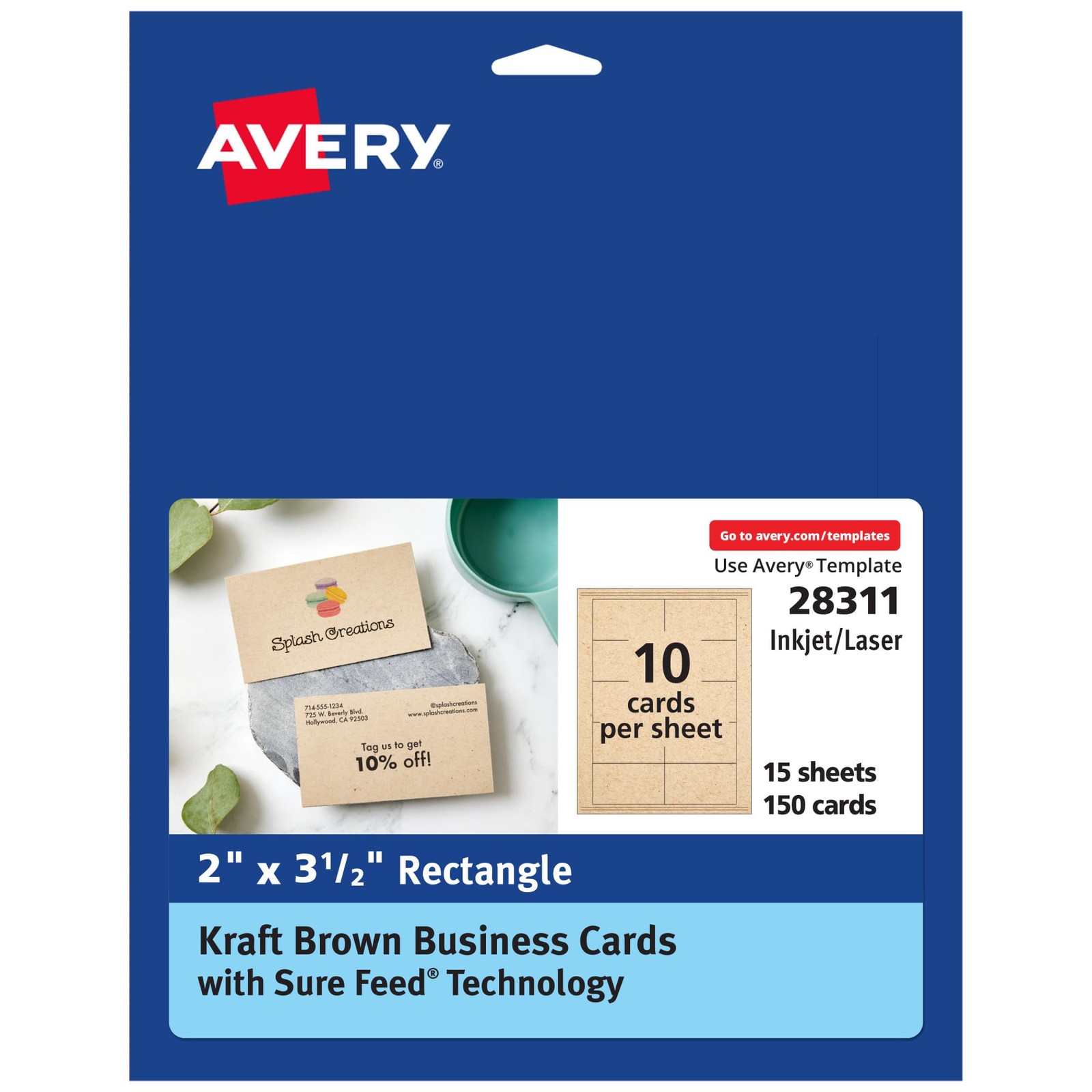 Business Cards Kraft Brown Laser Inkjet 150 Avery Sure Feed Technology Printable