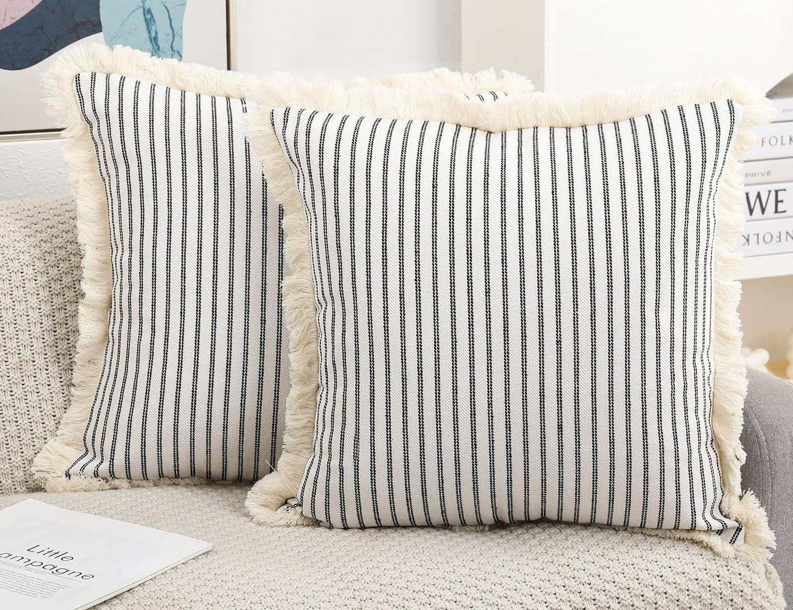 Set of 2 Black Boho Throw Pillow Covers 28 x 28,Euro Sham Pillow Covers,Decor...