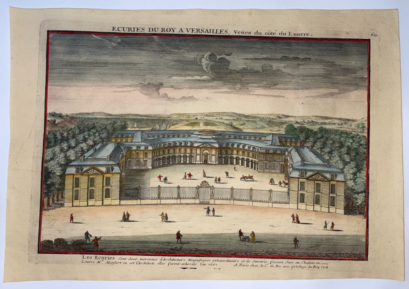 CHATEAU DE VERSAILLES ROYAL STABLES FRANCE 1705 NICOLAS DE FER NICE ANTIQUE VIEW
