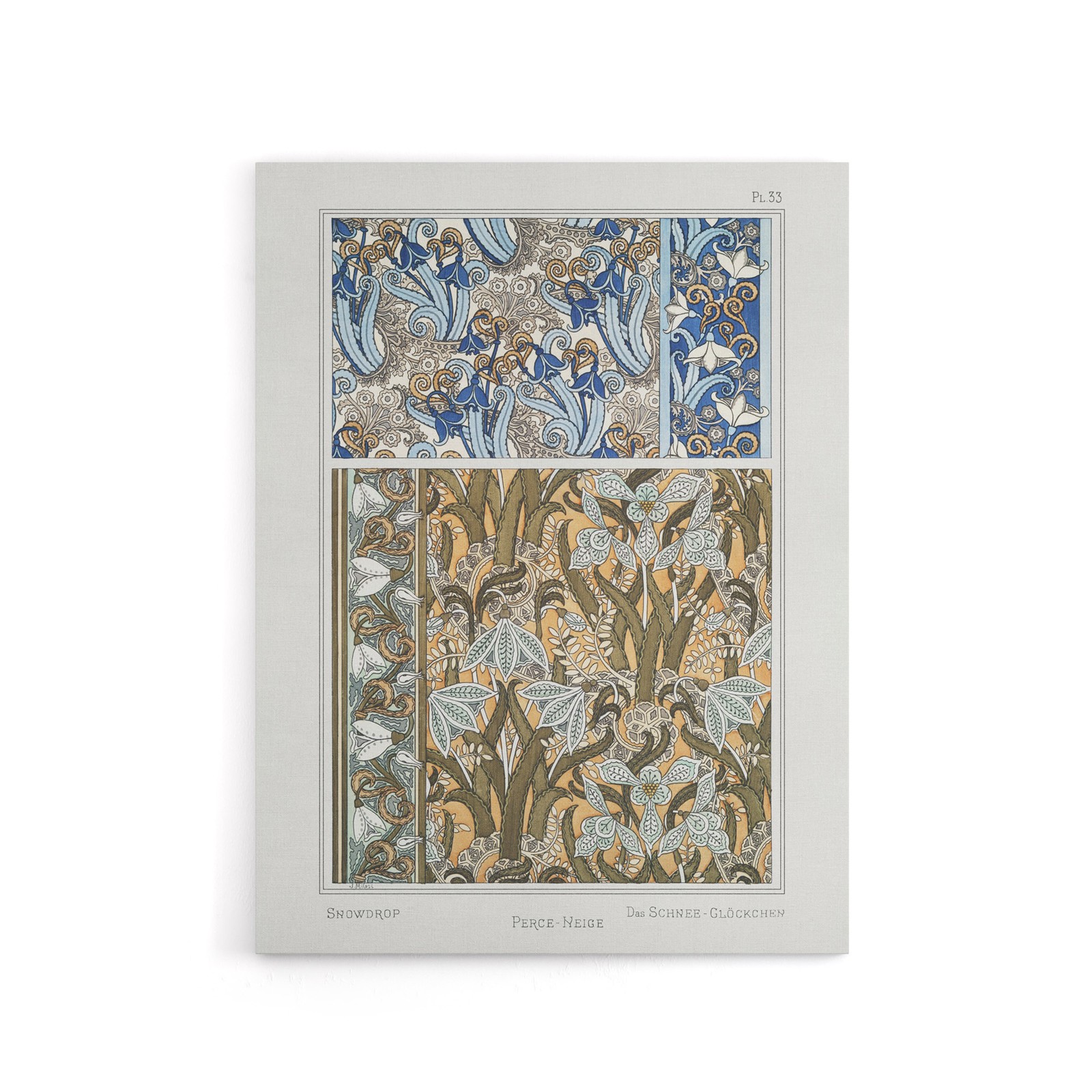 Snowdrops Nouveau Floral Pattern Canvas Wall Art Print Verneuil