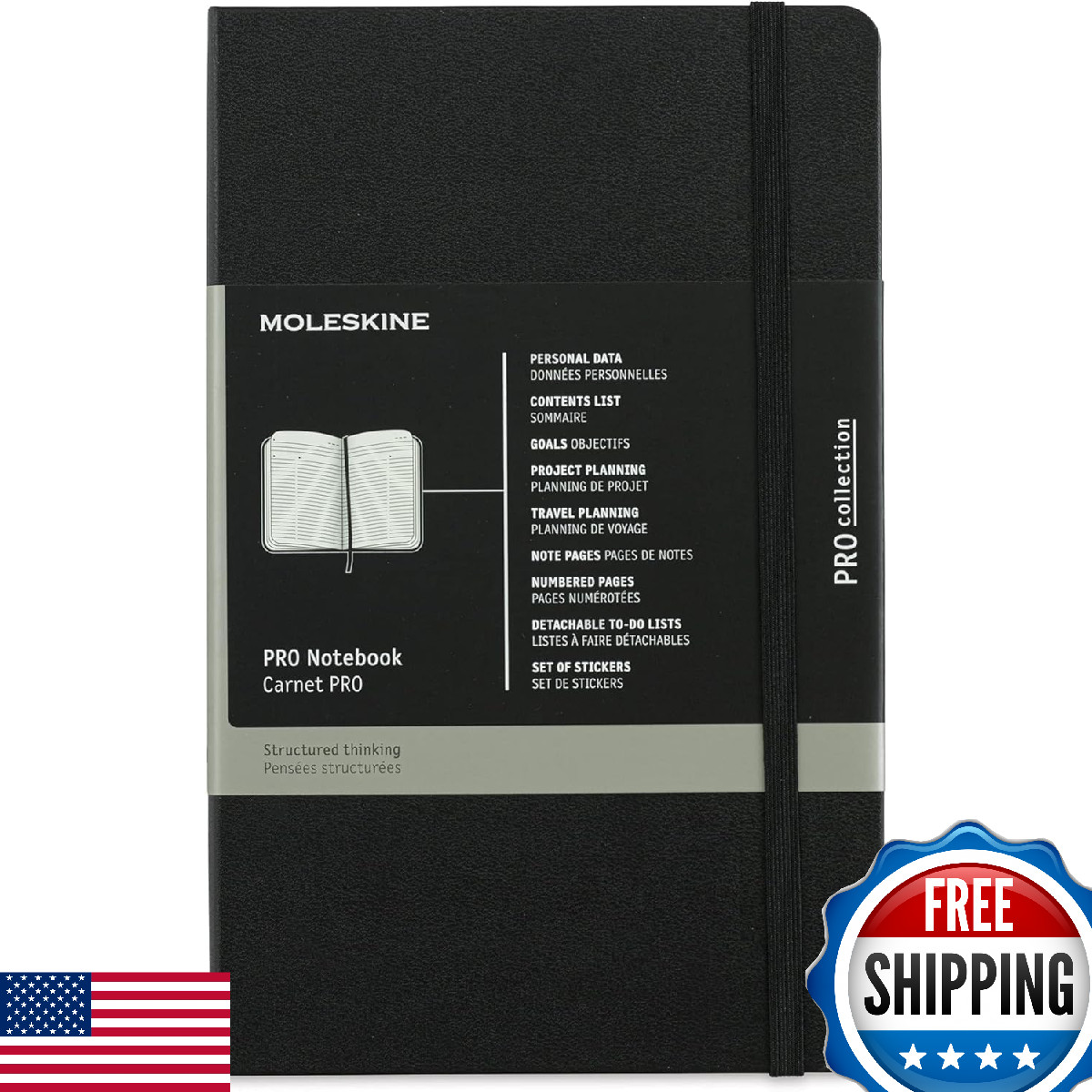 Moleskine Professional Notebook Large Black Hard Cover 5"x8.25" - 240 Pages