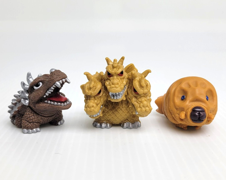 Showa King Ghidorah Anguirus Mothra Larva - 1.5" SD Finger Figures Bandai 1998