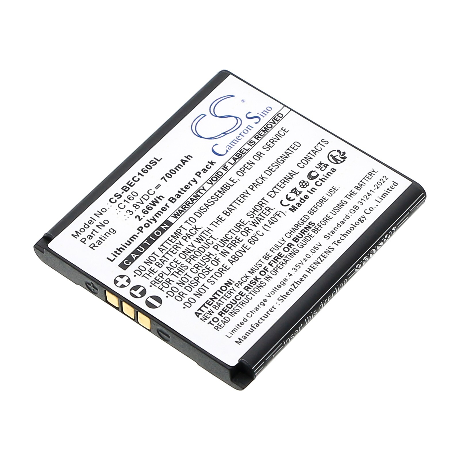 BATTERIE 700mAh Type C160 For Bea-fon C160, C160 Schwarz