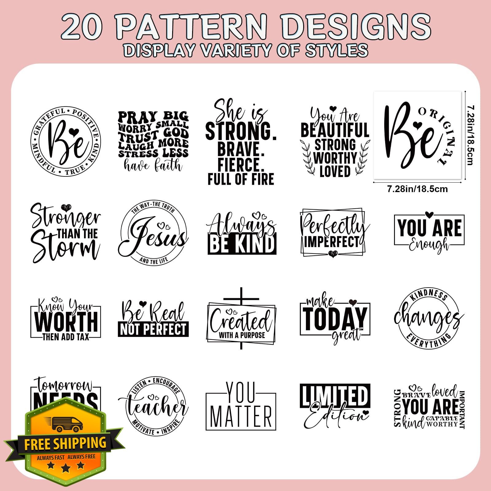 Falueqg 20Pcs Inspirational Quotes Iron On Transfer DTF Patches