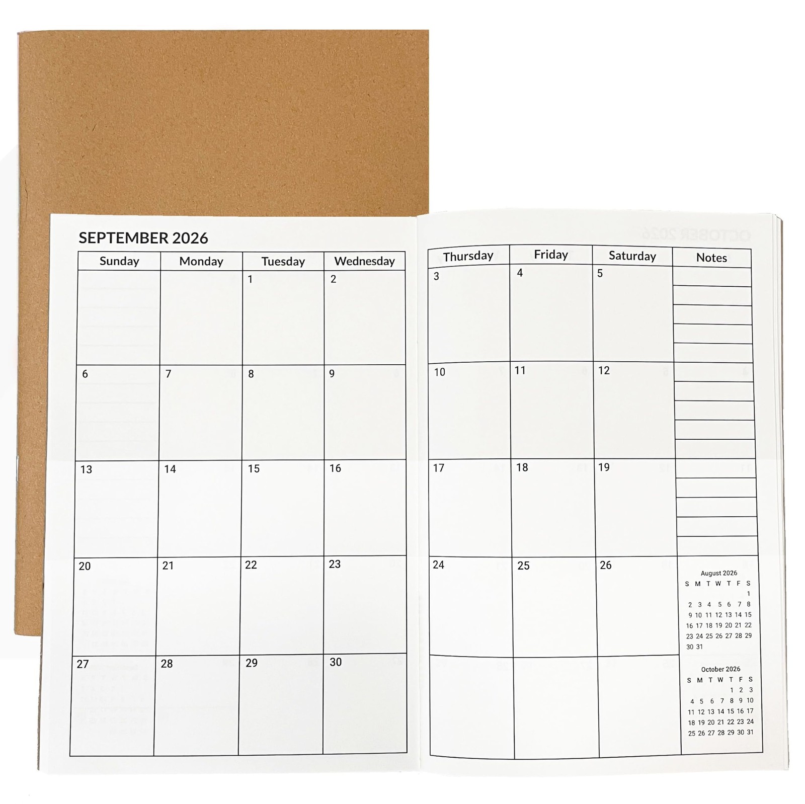 A5 Calendar Planner Jan 2026 - Dec 2027, Travelers Notebook Inserts A5, Kraft 