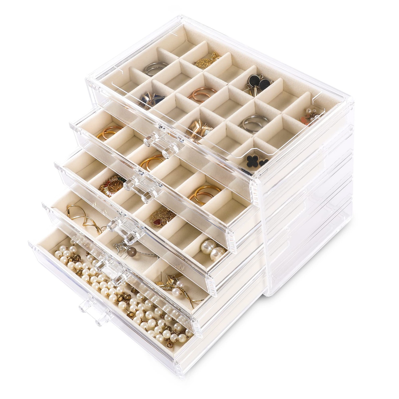 Acrylic Jewelry Organizer Earring Organizer Box with 5 Drawers Earring Holder...