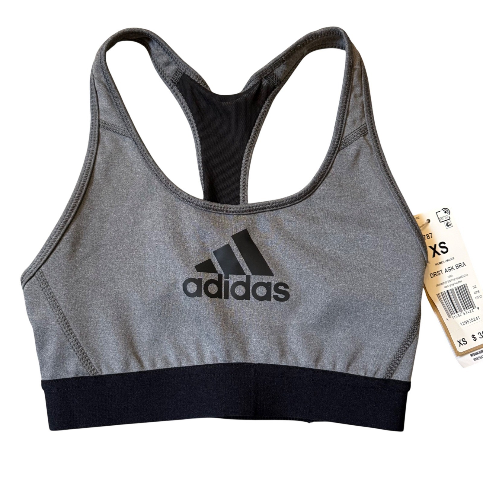 Adidas Girls Sports Bra Dark Grey Heather Black XS 129535241 NEW
