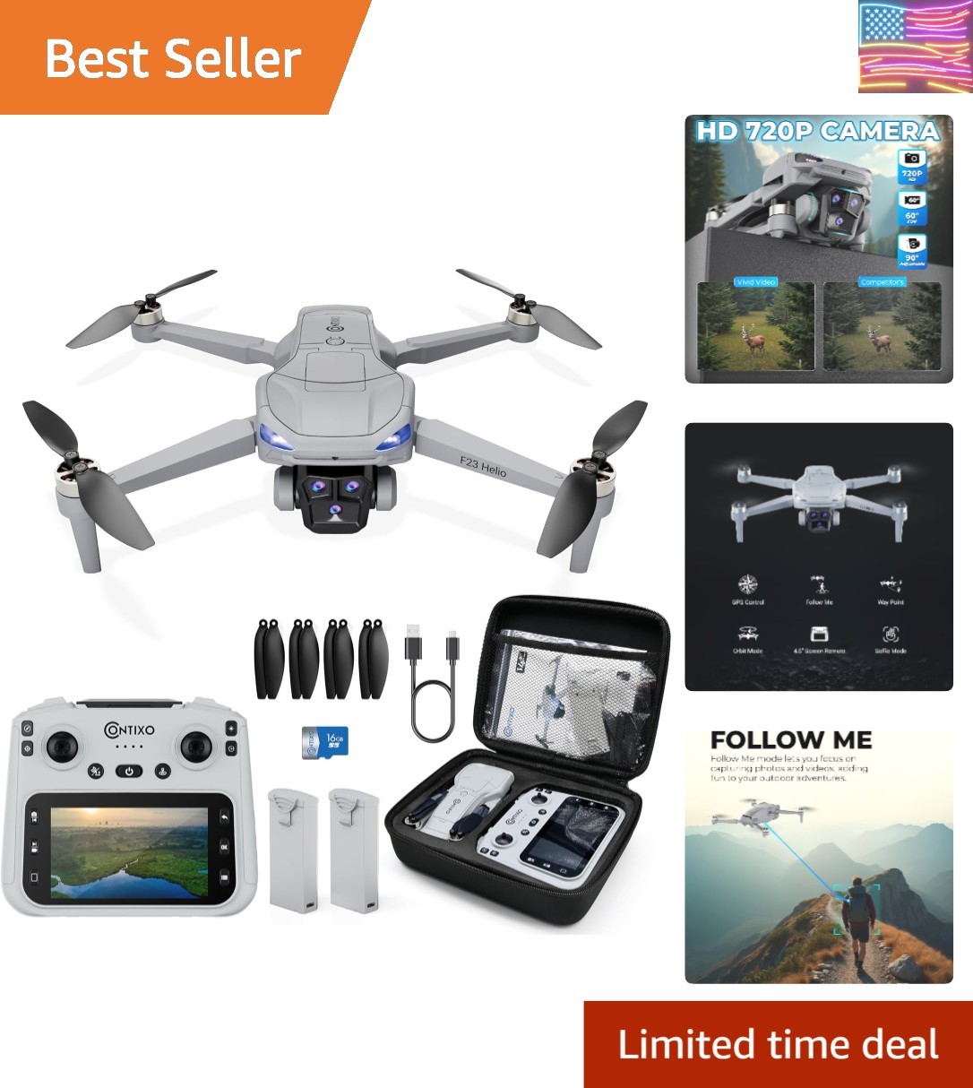 F23 GPS Drone With Camera, 46 Min Flight Time, 4.5" Screen Remote, Follow Me,...