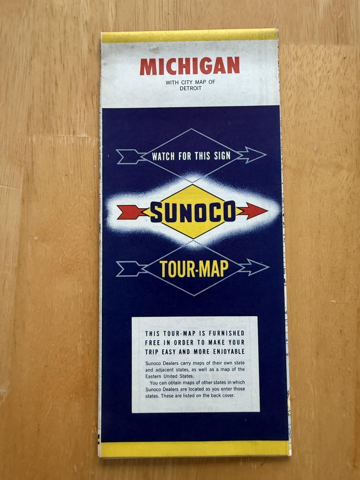 Vintage Sunoco Michigan Tour-Map Road Map With Detroit City Map Folded Brochure
