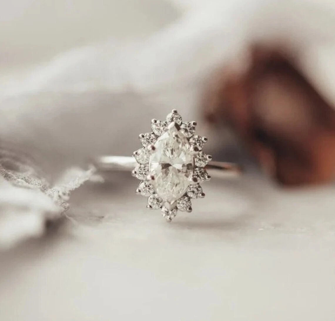 3Ct Marquise Cut Lab-Created Diamond Engagement Ring 14K White Gold Plated