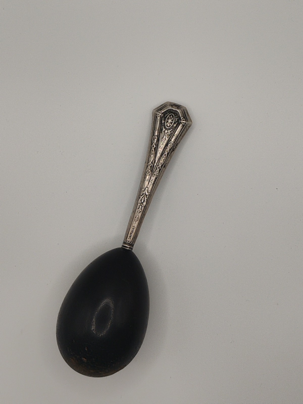 Antique Sterling Silver  Hollow Handle Sock Darner Darning Egg Wood