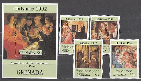 Grenada - Mail 1992 Yvert 2177/80+H.302 ** MNH Christmas Paintings