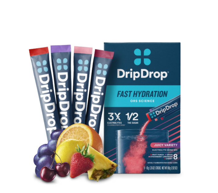DripDrop Electrolyte Powder Drink Mix for Fast Hydration, Juicy Variety, 0.35 oz