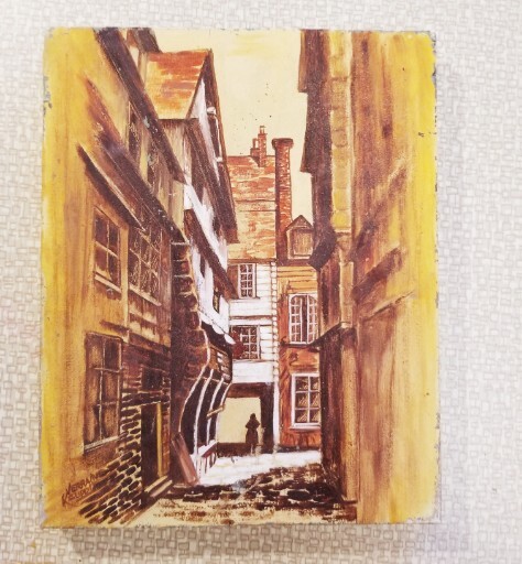 Vintage Painting Street Scene On Canvas 8 X 10 Inch Verraine Kauppi