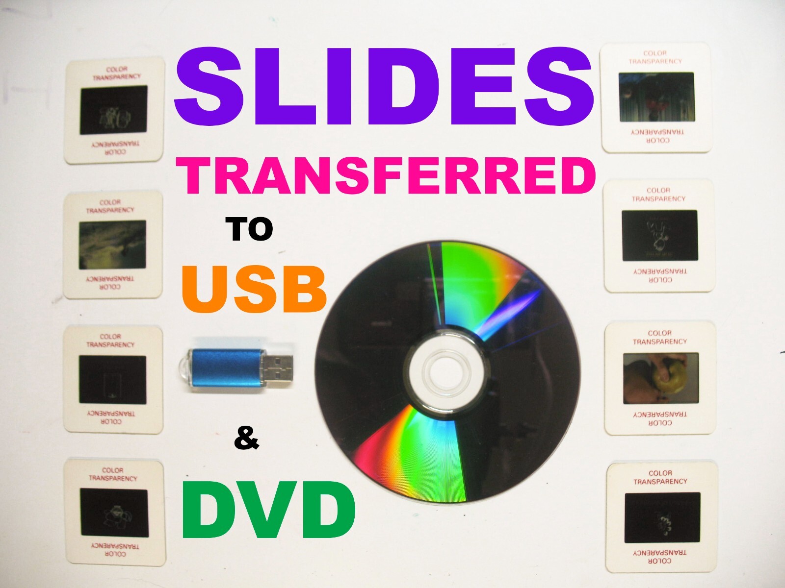 35mm Slide transfer to USB, DVD 4000 DPI! Highest Quality Scan! 350-400 Slides