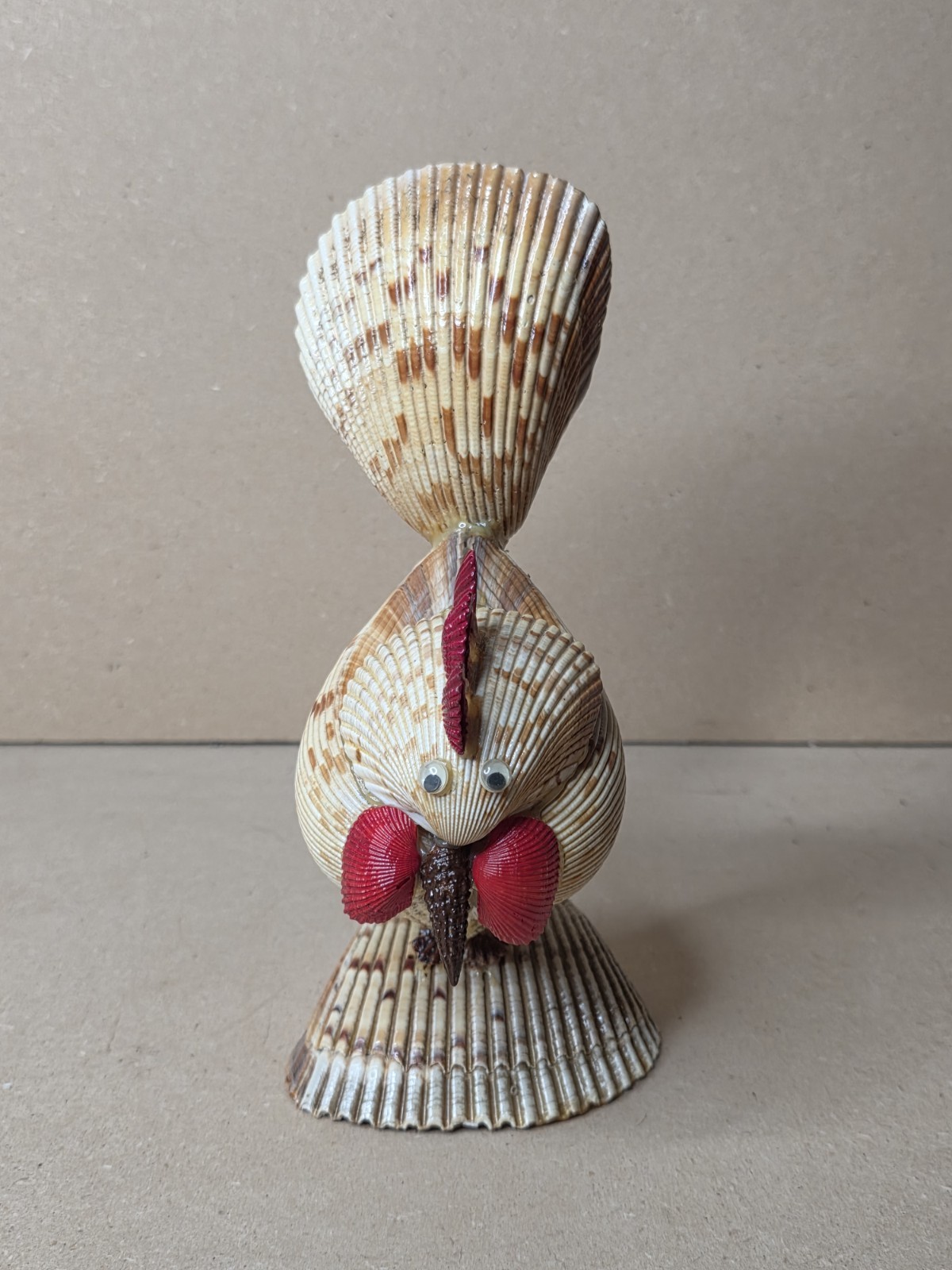 Sea Shell Rooster Bird Art Sculpture Statue Handmade Folk Art Figurine 8.5"