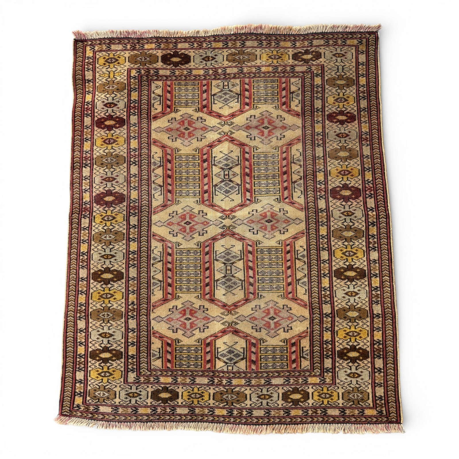 Antique Afghan Hand-Knotted Rug 2.11x3.5 ft - Vintage Wool Accent Tribal Rug