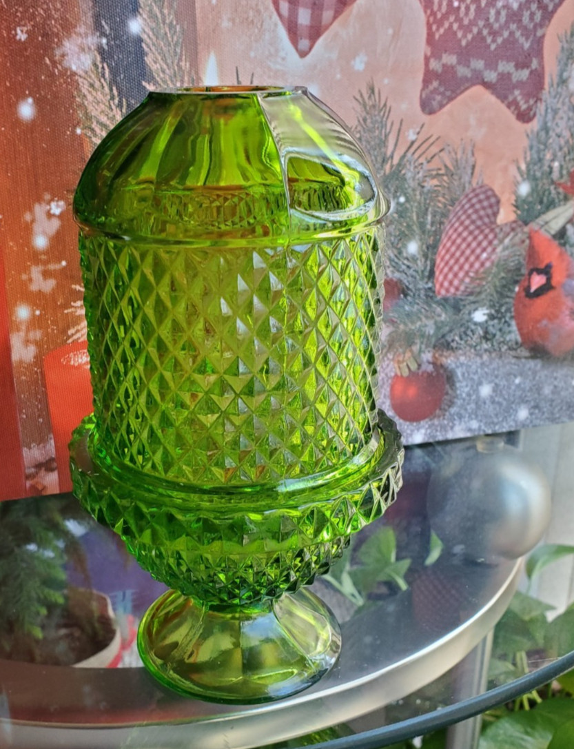 Vintage Viking Glass Green Diamond Point Fairy Lamp