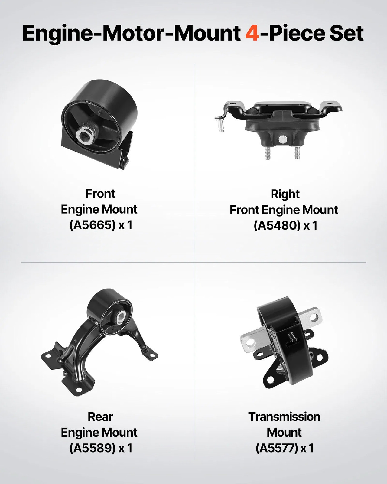 Engine Motor Mount and Transmission Mount Kit Replacement, Set of 4, Compatible