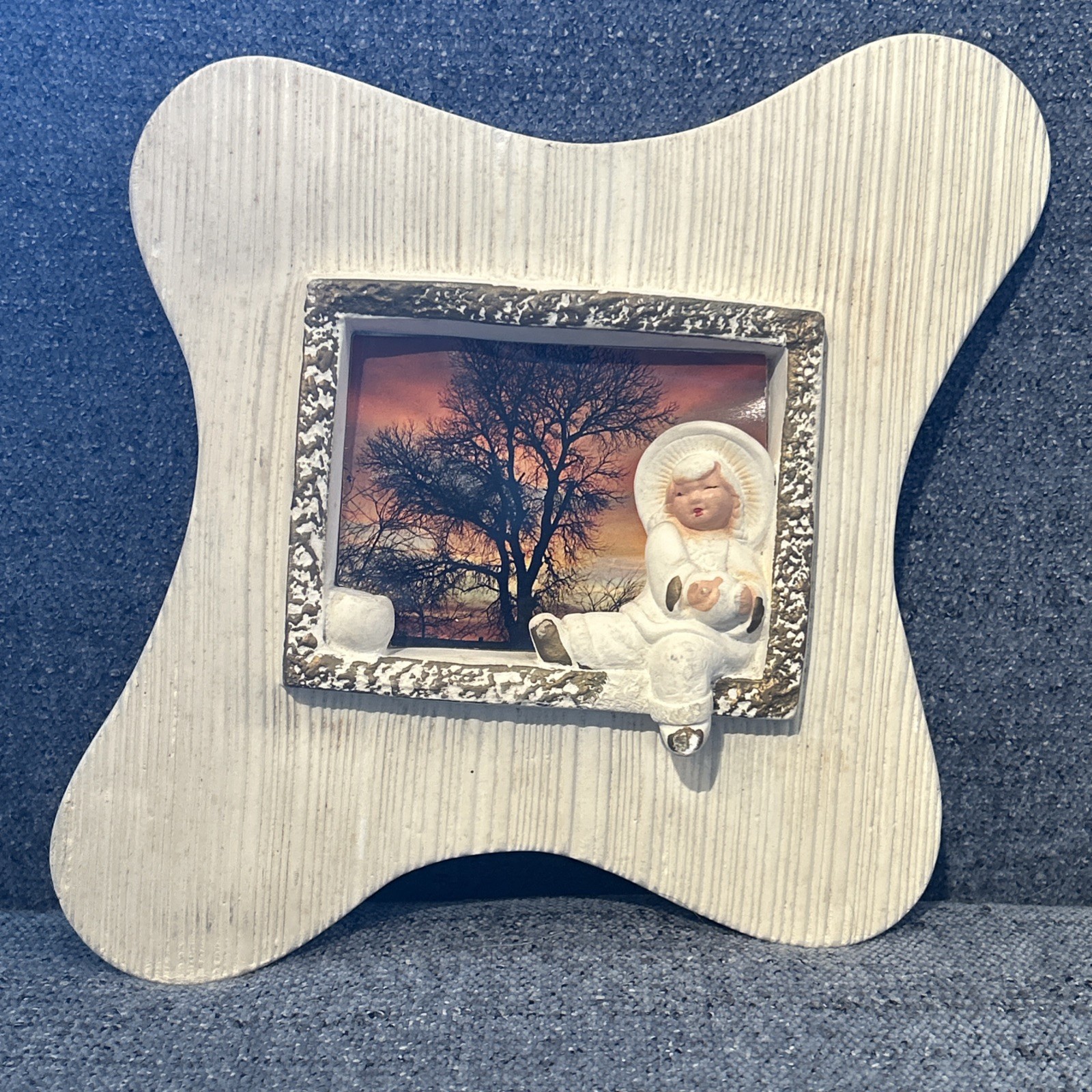 Vintage Chalkware Asian Theme Picture Frame Mid Century Modern MCM Atomic Cute