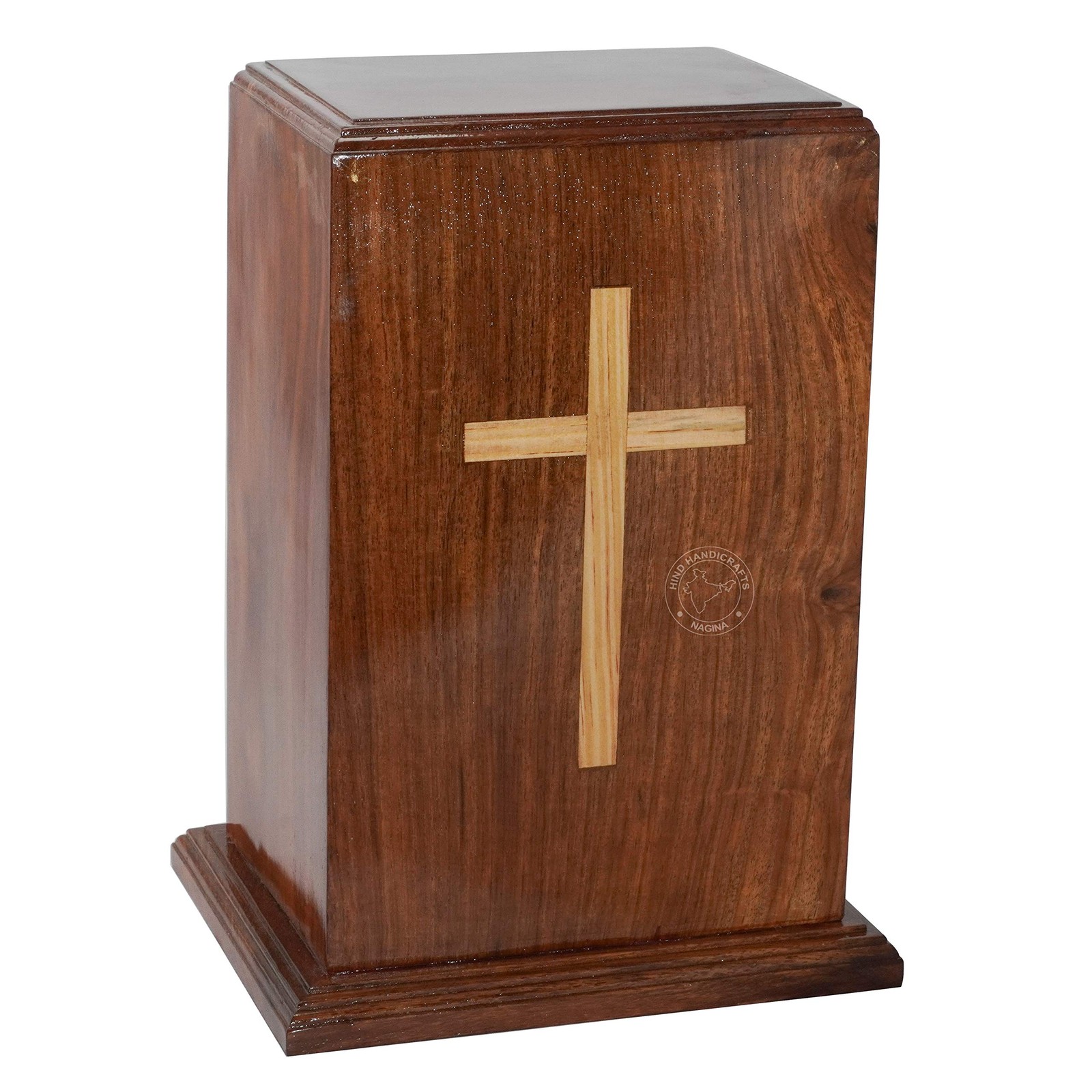Pine Cross Design Rosewood Wooden Cremation Urn for Human Ashes | Handcrafted...