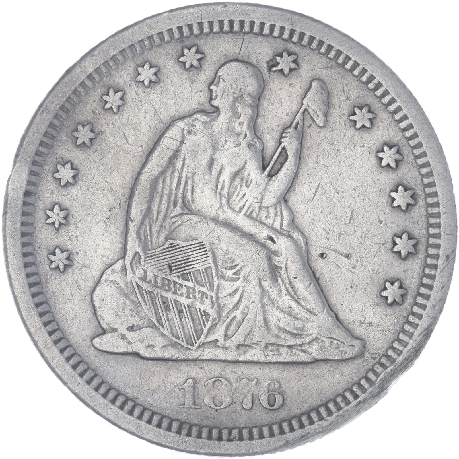 1876 S Seated Liberty Quarter 90% Silver Very Fine VF See Pics M555