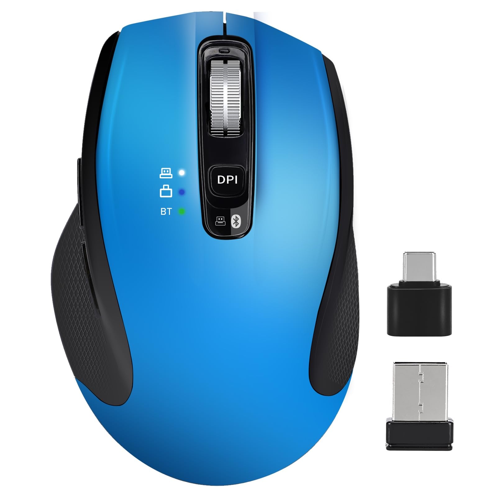 Wireless Mouse with Bluetooth, USB A, USB C Receiver, Rechargeable, Full Size...