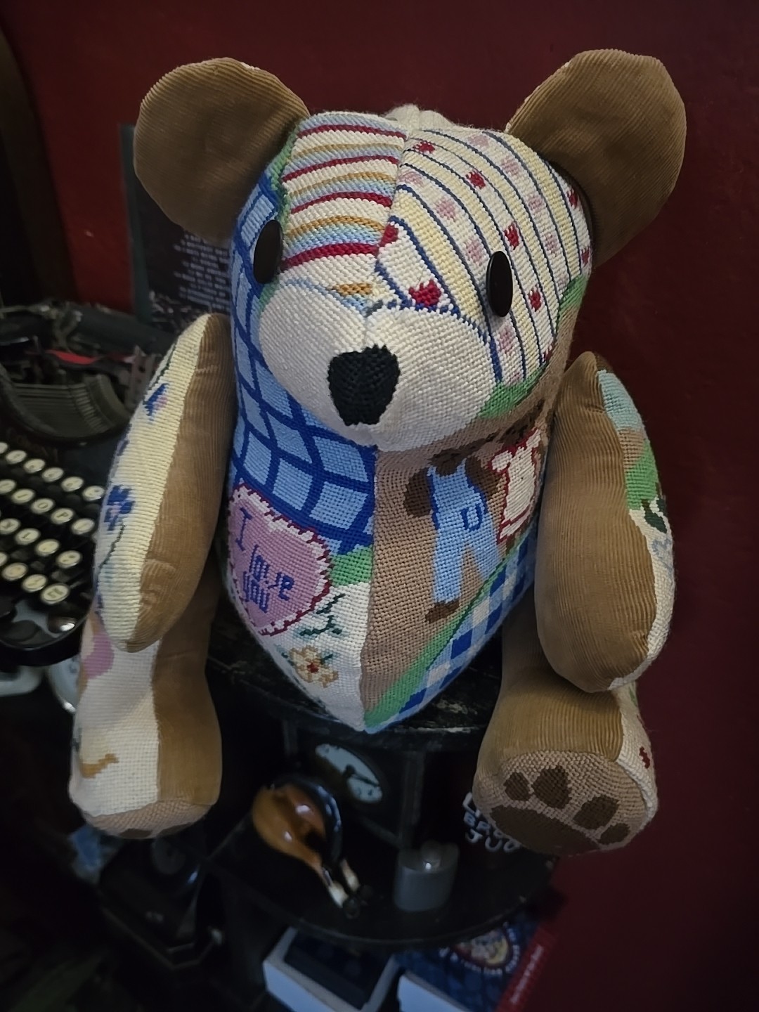 Vintage signed 1997 Handmade Patchwork Quilt Bear Plush