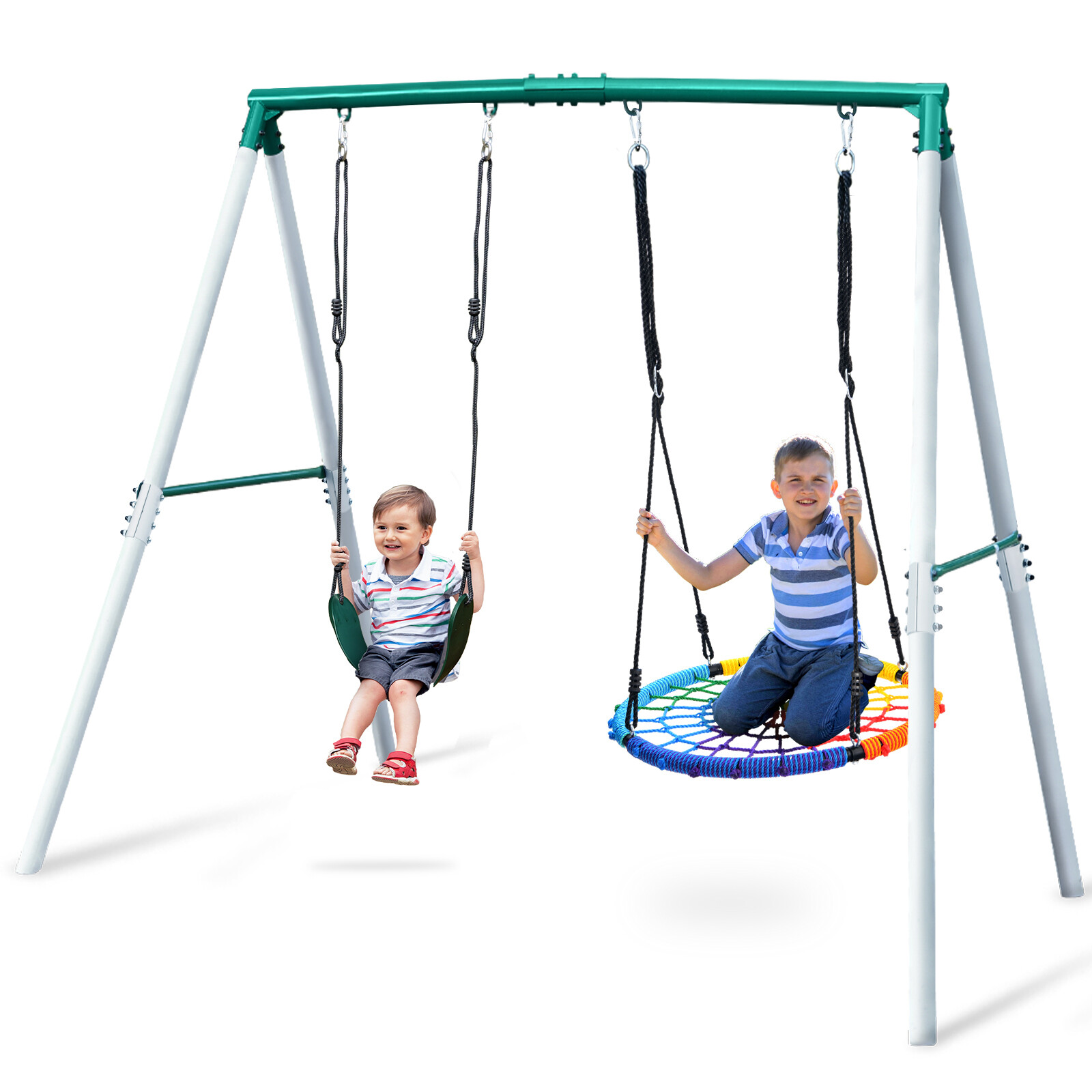 500lbs 7.3ft Tall Heavy Duty Swing Set with 2 Swings Kids Adult Backyard Playset