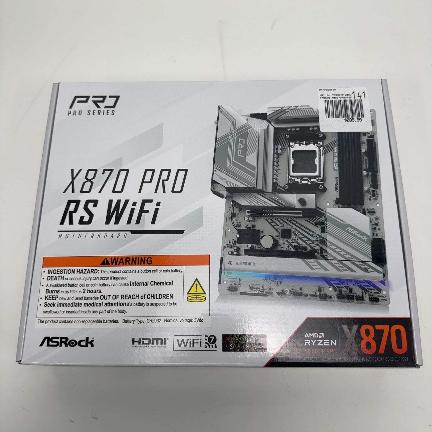 New AsRock X870 Pro RS WiFi AM5 ATX AMD DDR5 Motherboard
