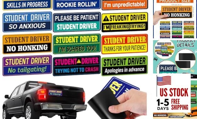  12 Pcs Student Driver Magnet New Driver Magnet for Car Reflective Removable 