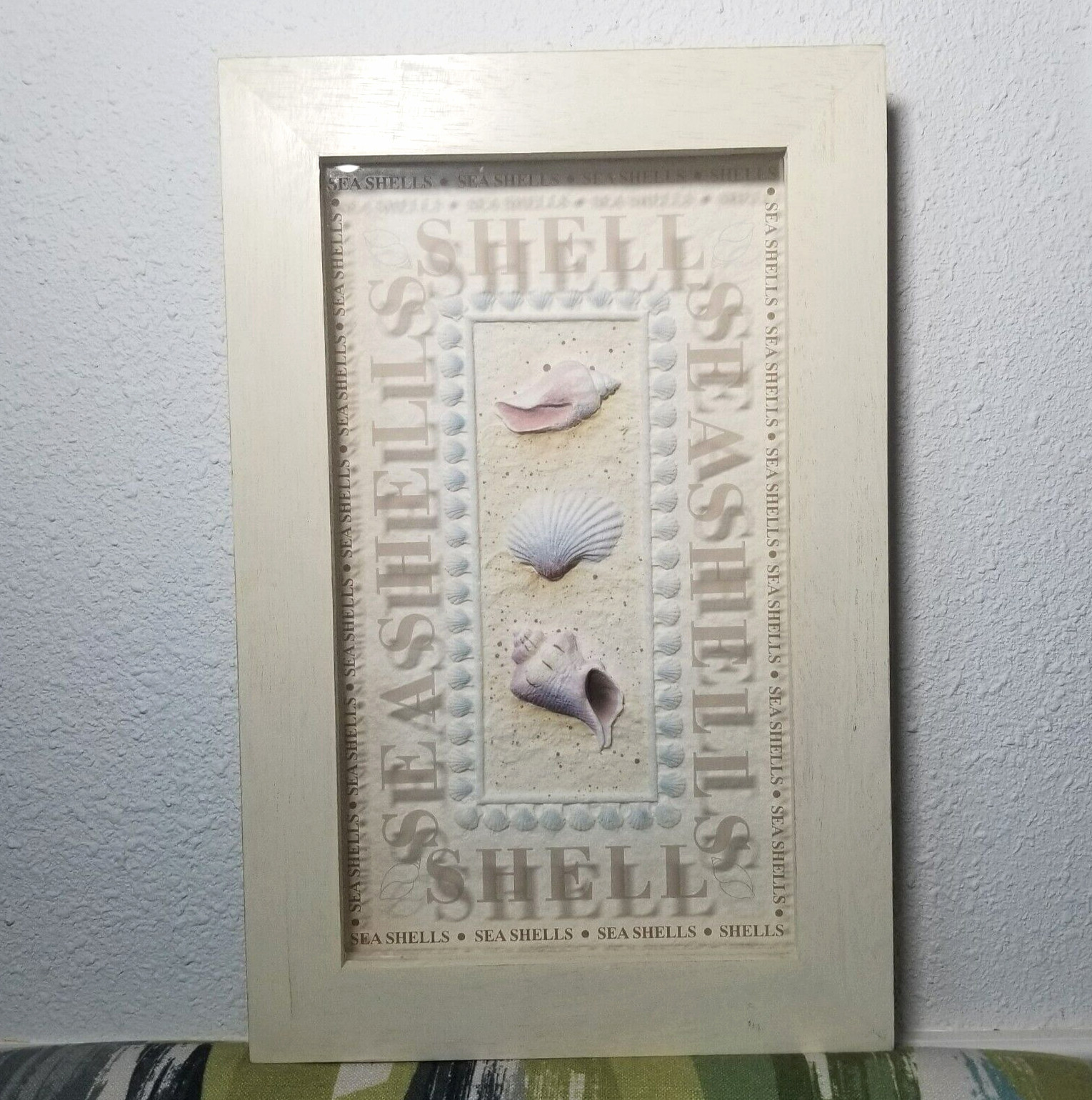 Shells Trio Print Seashell Paper Mache Relief In Wood Frame Wall Art Modern Home