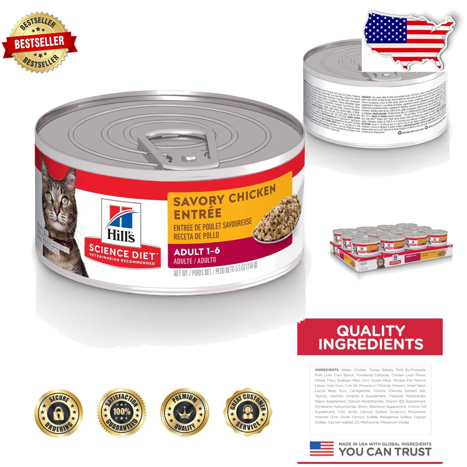 Adult Cat Food Chicken Minced 5oz Cans 24-Pack  Nutrition USA