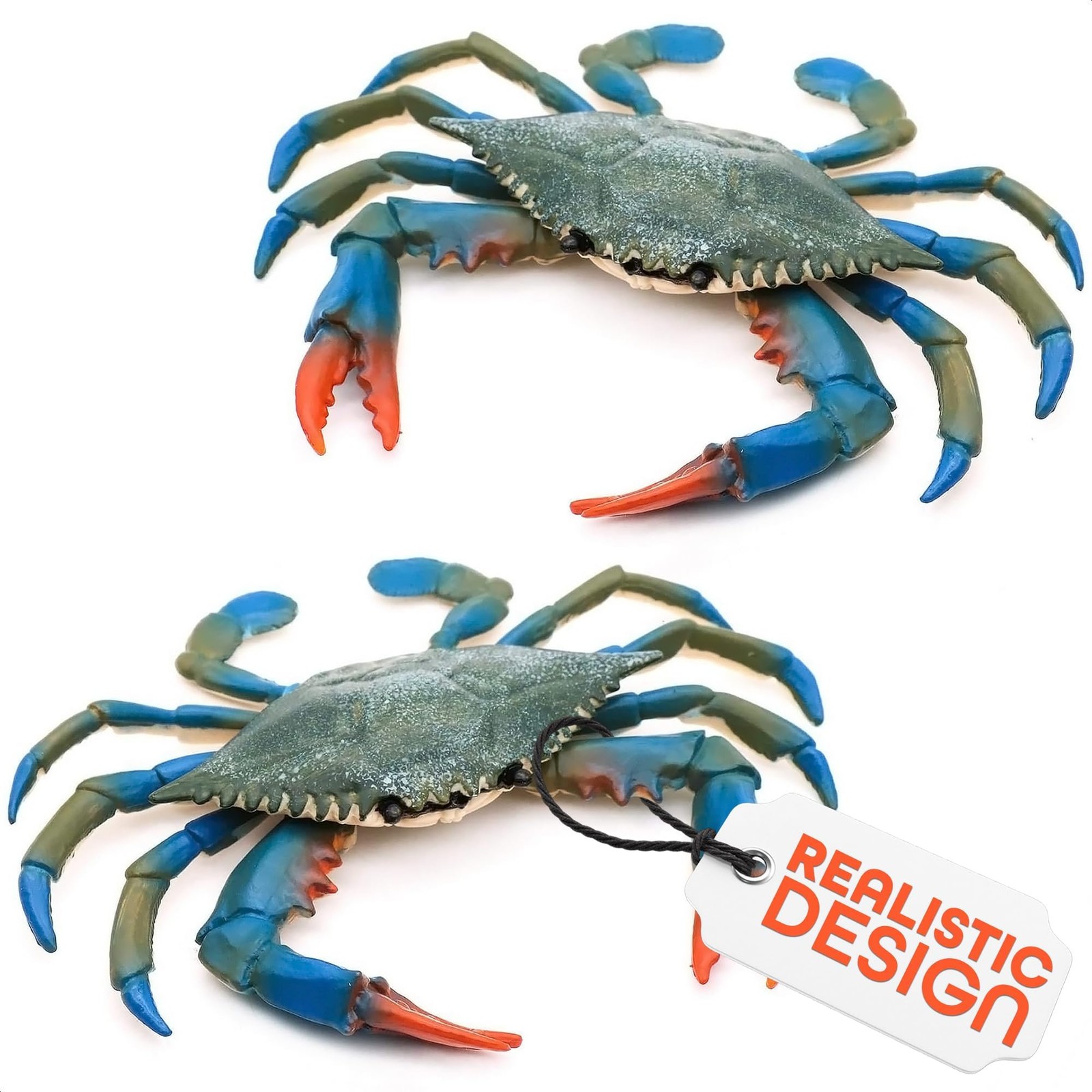 2 Pcs Blue Crab Toy - 6.6 X 5.3 Imitation Crab Decorations with Lifelike Text...