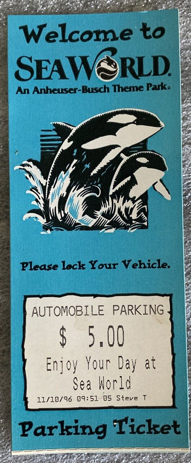 SeaWorld Parking Ticket Stub 11/10/96 1996 Sea World