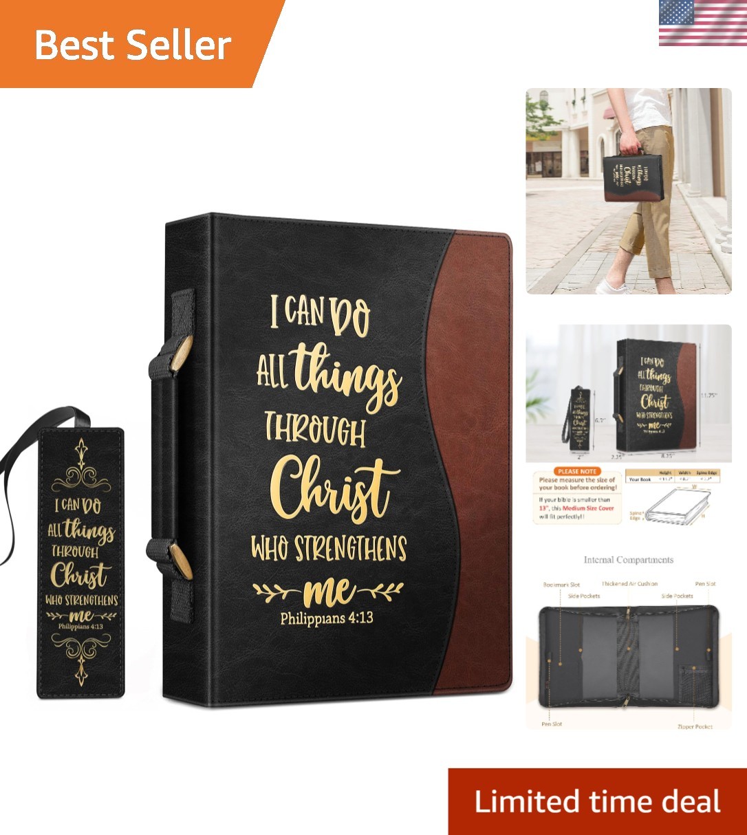 Elegant Large  Leather Bible Cover - Perfect for Travel & Gift Giving