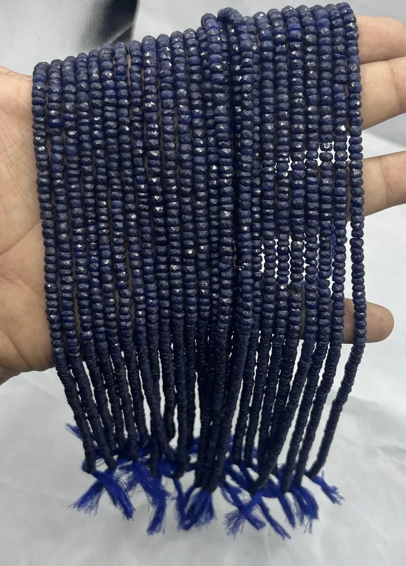 AAA+ Blue Sapphire Faceted Rondelle Beads 4mm Corundum Blue Sapphire Beads 13''