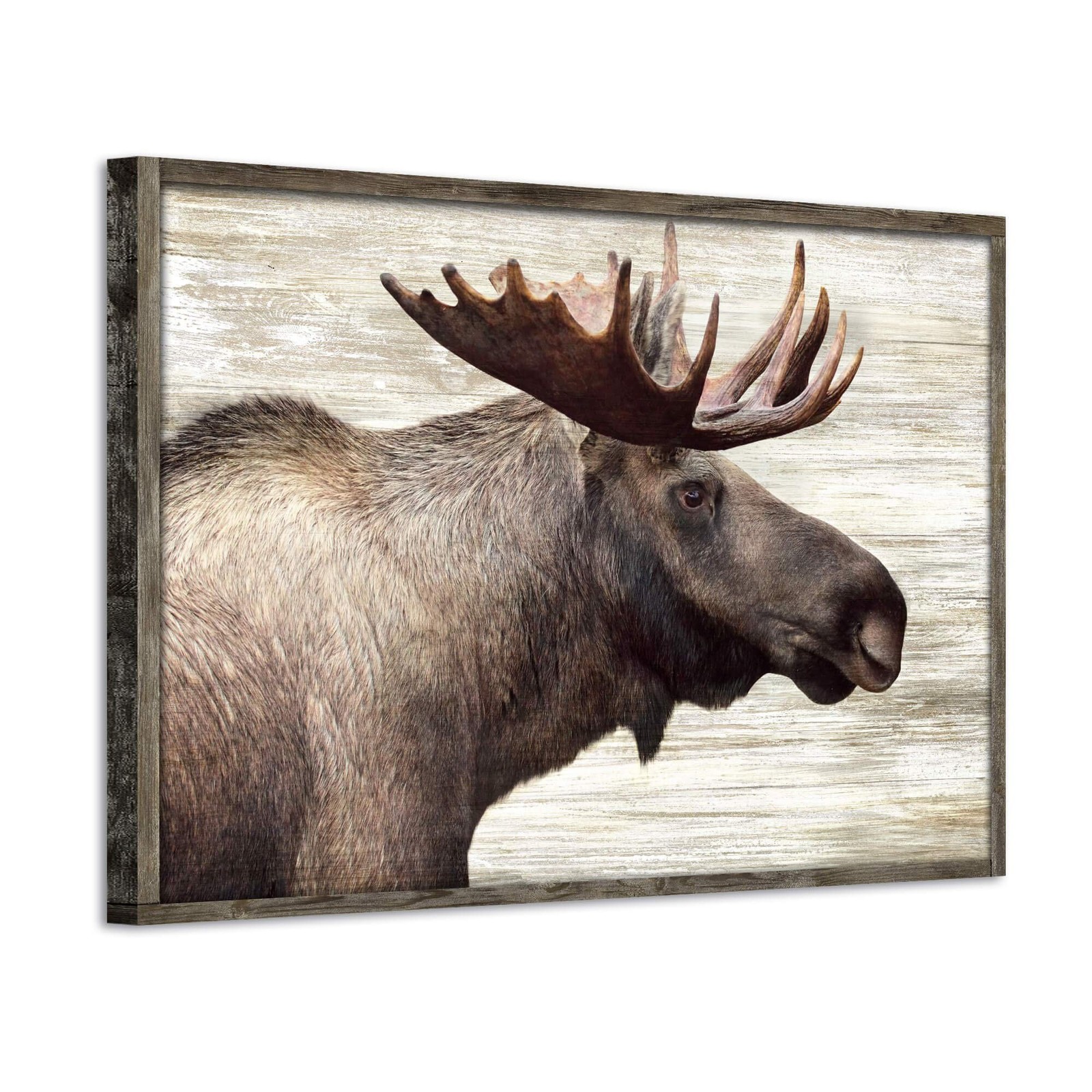 Wildlife Painting Wood Wall Art: Majestic Moose Artwork Pictures Framed Print...
