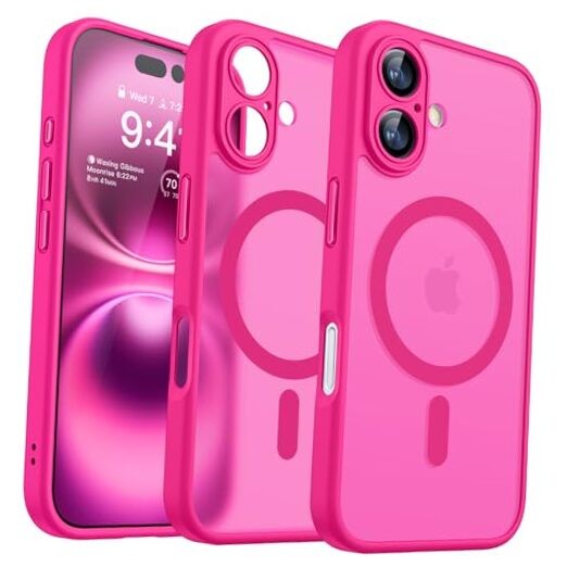 Magnetic for iPhone 16 Case, Upgraded iPhone 16 (6.1 Inch,2 Lens) Hot Pink