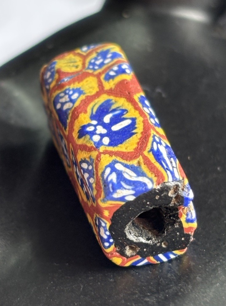 VTG Square African Venetian Glass Trade Bead Vintage Yellow Blue Red Handmade