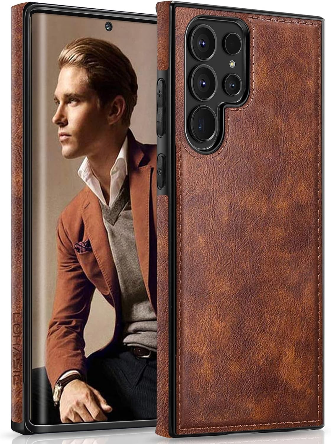 Galaxy S23 Ultra Case, Premium Leather Luxury Business PU Non-Slip Grip Cover