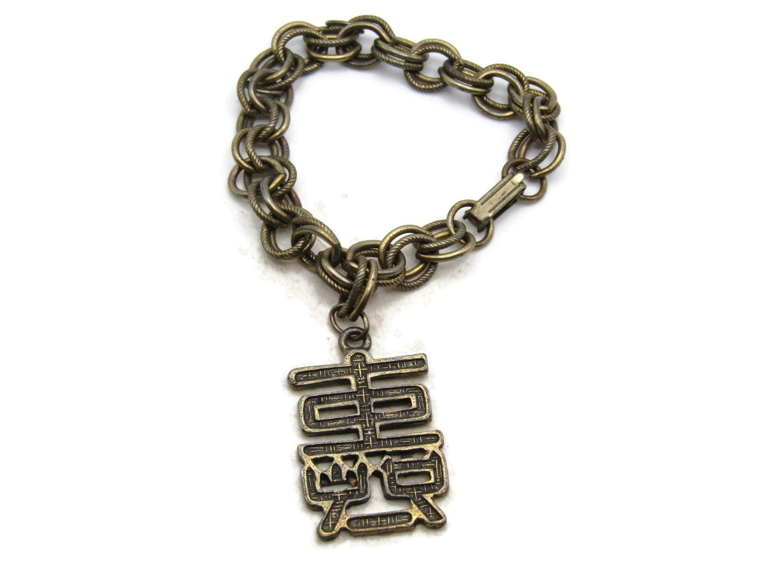 Asian Inspired Lettering Multi Ring Bracelet Gold Tone