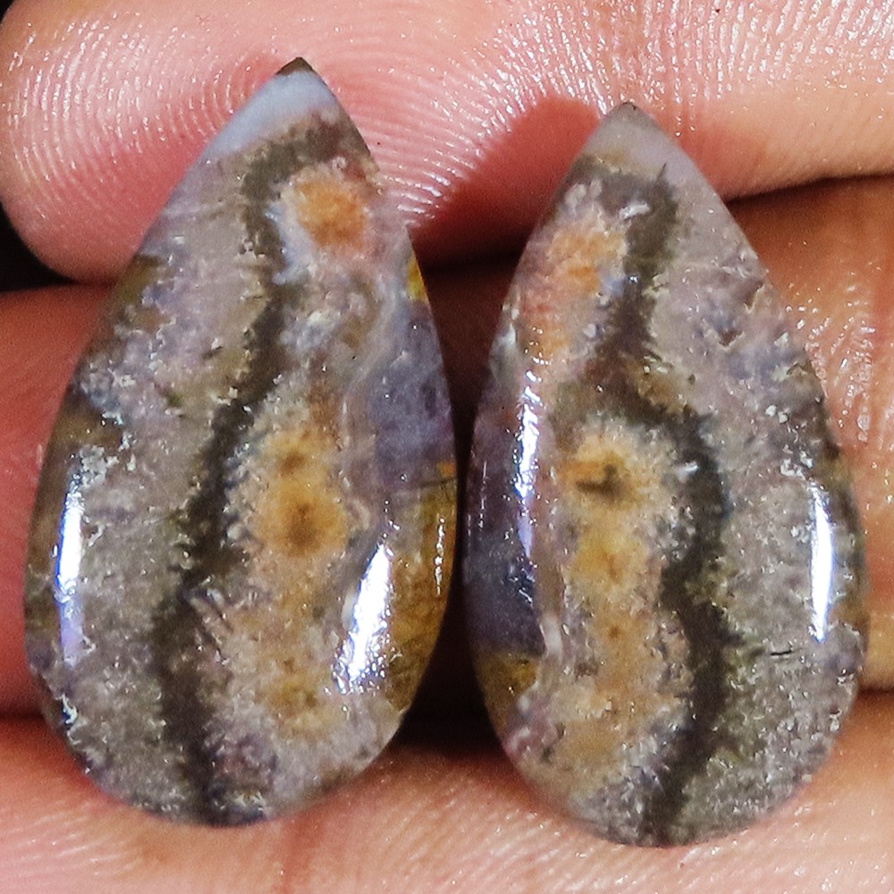 28.65 Cts Natural Crazy Lace Agate Pair Pear Cabochon Gemstone 14x26x4 mm GQ-223