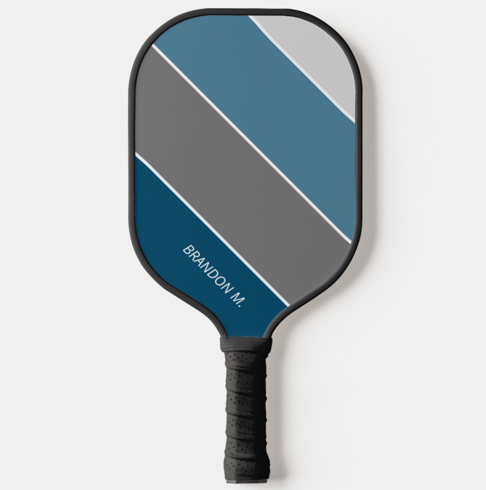 Custom Modern Dark Teal Blue Gray Stripes Art Pickleball Paddle