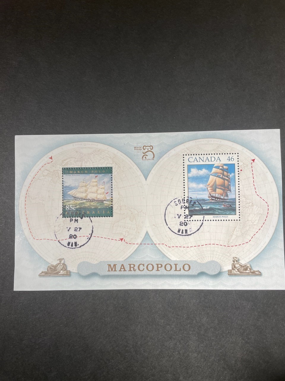 Stamps Canada used Marco Polo joint issue with Australia sheet of 2 stamps