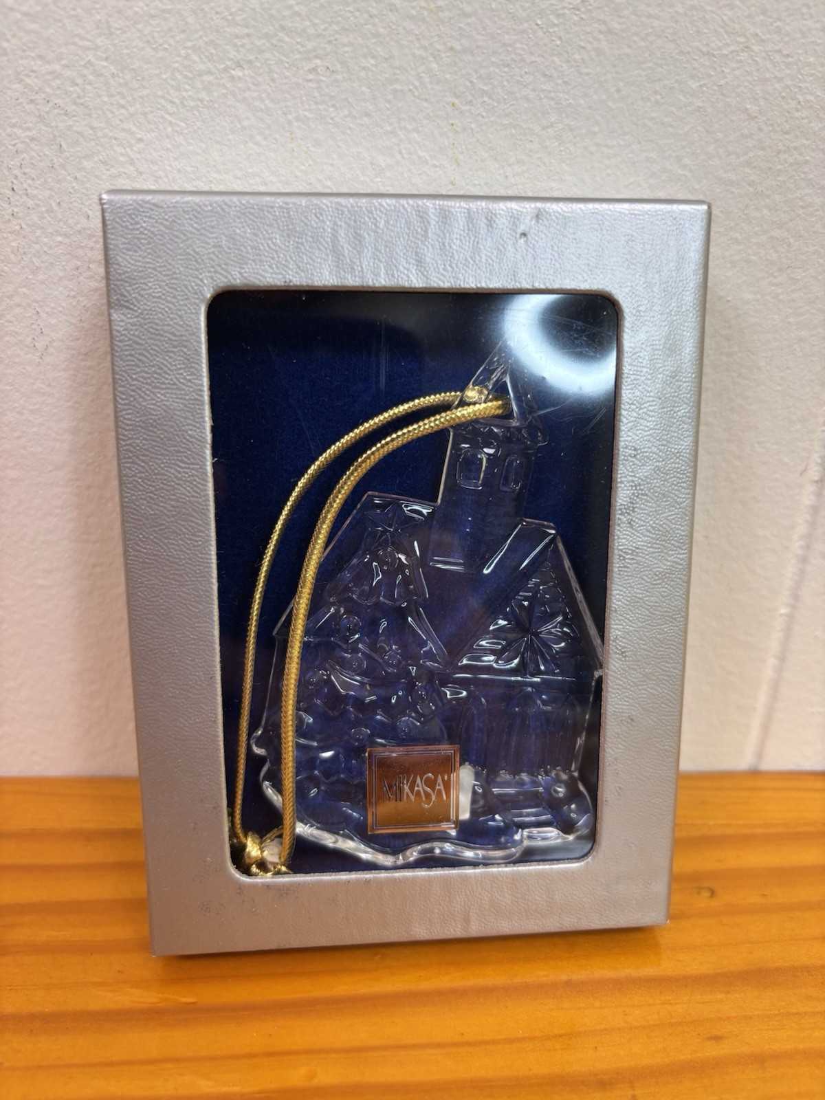 Vintage Mikasa Joyous Collection Crystal Church with Christmas Tree Ornament